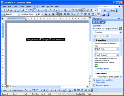 Screenshot showing result in Research pane within Microsoft Word 2004